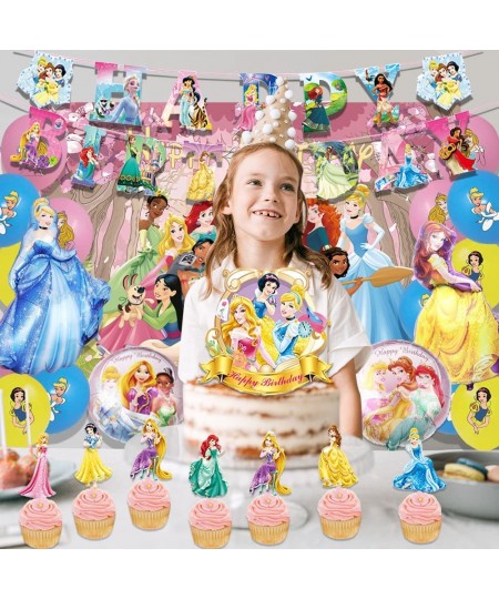 Princess Birthday Party Decorations Princess Theme Party Supplies for Kids Include Happy Birthday Banner Cake Topper Backdrop...