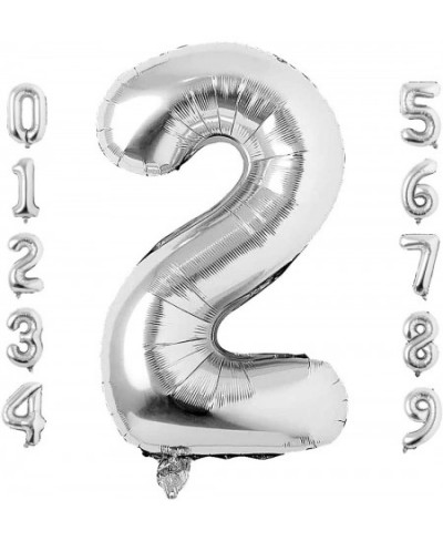 40 Inch Large Silver Number 2 Balloon Extra Big Size Jumbo Digit Mylar Foil Helium Balloons for Birthday Party Celebration De...