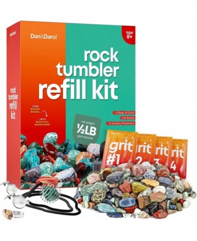 Mega Rock Tumbler Refill Kit - 9 Varieties of Gems - 0.5 lb 4 Grit Levels Jewelry Fasteners Compatible with All Tumblers Rock...