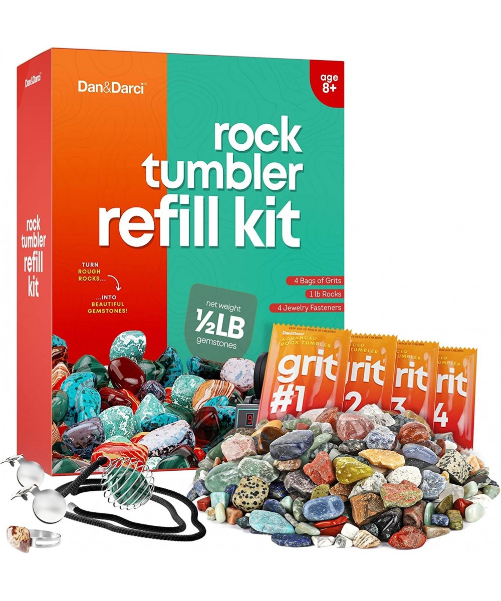 Mega Rock Tumbler Refill Kit - 9 Varieties of Gems - 0.5 lb 4 Grit Levels Jewelry Fasteners Compatible with All Tumblers Rock...