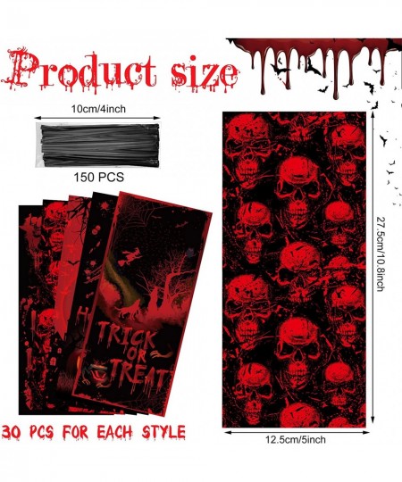 150 Pcs Halloween Cellophane Bags Candy Treat Bag Pumpkin Bloody Handprint Skull Spider Web Patterned Plastic Wrap Gift for S...