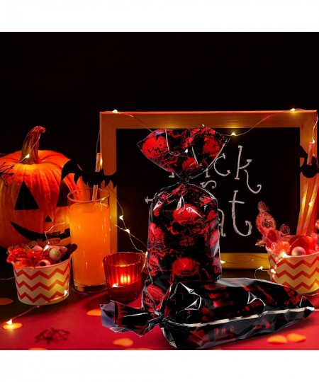 150 Pcs Halloween Cellophane Bags Candy Treat Bag Pumpkin Bloody Handprint Skull Spider Web Patterned Plastic Wrap Gift for S...