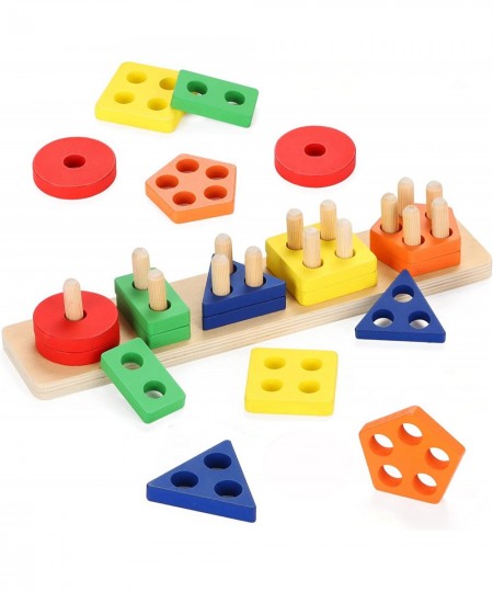 Wooden Sorting & Stacking Toys for Toddler 2 3 4 Year Old Montessori Toys Shape Sorter Color Recognition Educational Puzzle B...