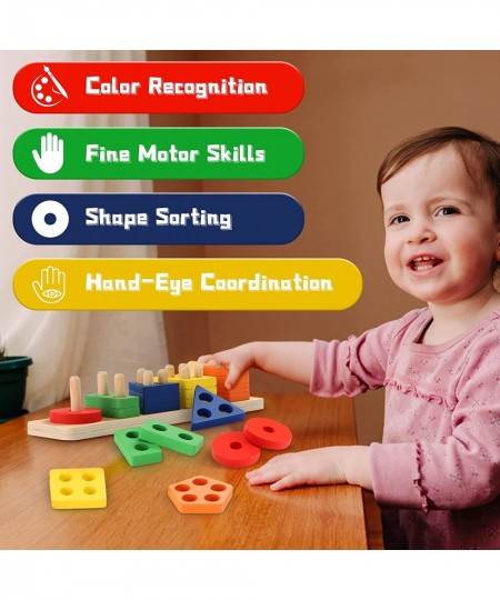 Wooden Sorting & Stacking Toys for Toddler 2 3 4 Year Old Montessori Toys Shape Sorter Color Recognition Educational Puzzle B...