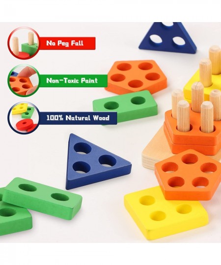 Wooden Sorting & Stacking Toys for Toddler 2 3 4 Year Old Montessori Toys Shape Sorter Color Recognition Educational Puzzle B...