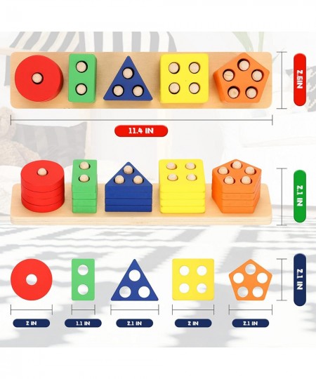 Wooden Sorting & Stacking Toys for Toddler 2 3 4 Year Old Montessori Toys Shape Sorter Color Recognition Educational Puzzle B...