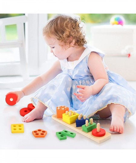 Wooden Sorting & Stacking Toys for Toddler 2 3 4 Year Old Montessori Toys Shape Sorter Color Recognition Educational Puzzle B...