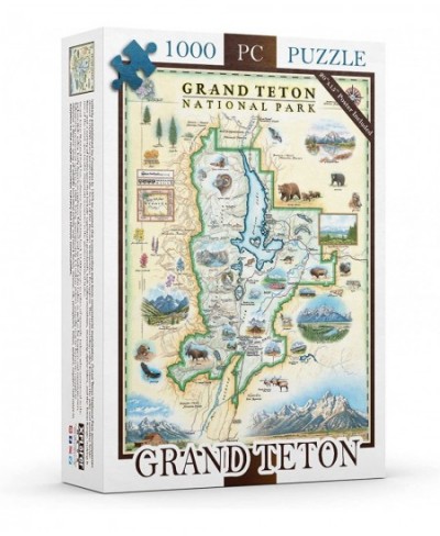 Grand Teton National Park Map Cardboard Jigsaw Puzzle - 1000 Pieces Hand-Illustrated - Educational Family Activity Ages 7+ In...