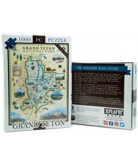 Grand Teton National Park Map Cardboard Jigsaw Puzzle - 1000 Pieces Hand-Illustrated - Educational Family Activity Ages 7+ In...