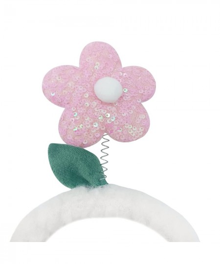 Flower Party Headband Supplies Sequins Plush Head Boppers Cute Costume Headwear Holiday Photo Prop for Women Girls Pink $21.6...