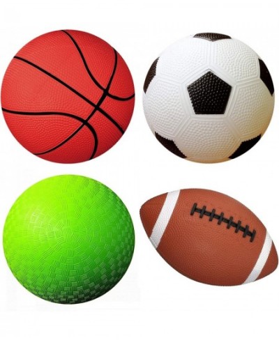 Pack of 4 Sports Balls with 1 Pump: 1 Each of 5" Soccer Ball 5" Basketball 5" Playground Ball and 6.5" Football (4 Balls and ...