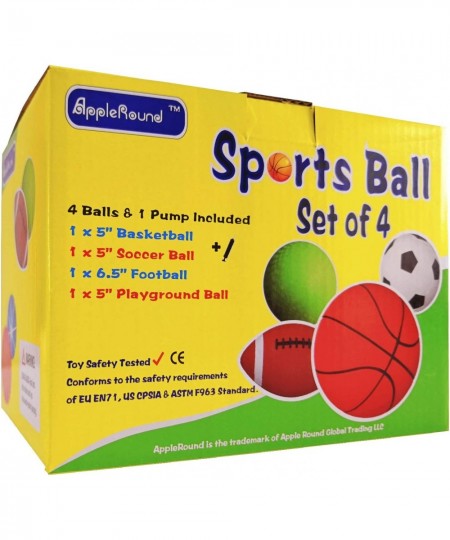 Pack of 4 Sports Balls with 1 Pump: 1 Each of 5" Soccer Ball 5" Basketball 5" Playground Ball and 6.5" Football (4 Balls and ...