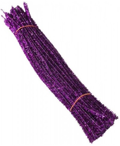 100 Count 6mm x 300mm Shiny Chenille Stems Metallic Pipe Cleaners Tinsel Stems Wired Sticks for DIY Arts and Crafts (Purple) ...