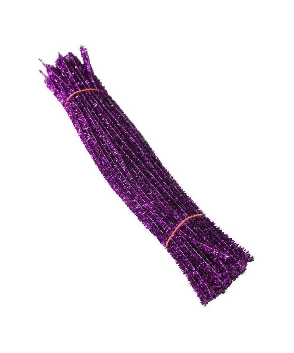 100 Count 6mm x 300mm Shiny Chenille Stems Metallic Pipe Cleaners Tinsel Stems Wired Sticks for DIY Arts and Crafts (Purple) ...