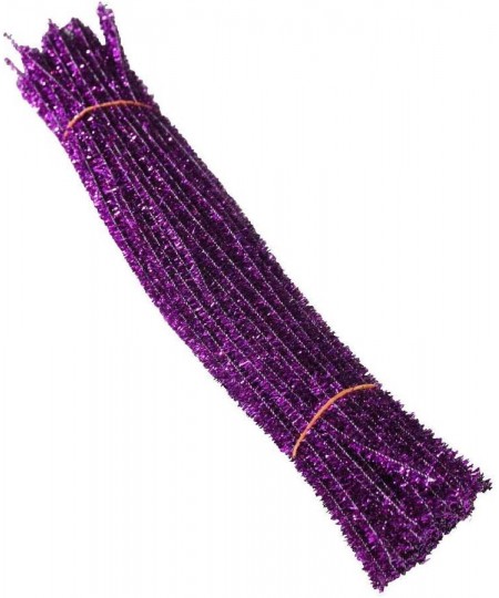 100 Count 6mm x 300mm Shiny Chenille Stems Metallic Pipe Cleaners Tinsel Stems Wired Sticks for DIY Arts and Crafts (Purple) ...