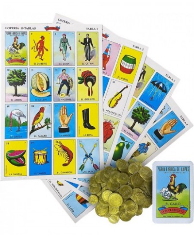 Loteria Mexicana Tradicional Jumbo Don Clemente para 10 Jugadores con 100 Monedas - Jumbo Size Mexican Bingo Set with 100 Cou...