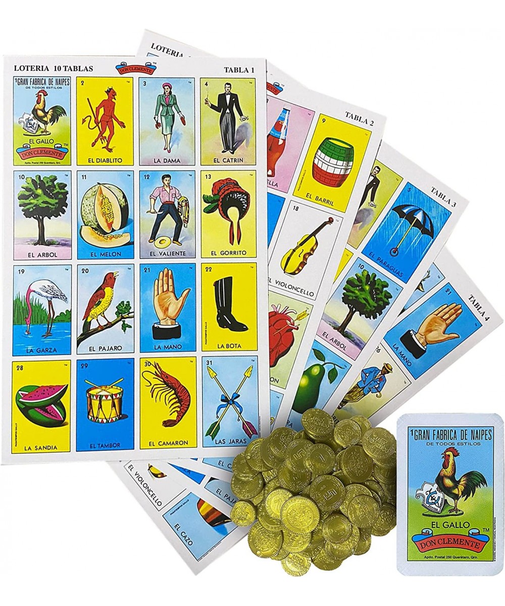 Loteria Mexicana Tradicional Jumbo Don Clemente para 10 Jugadores con 100 Monedas - Jumbo Size Mexican Bingo Set with 100 Cou...