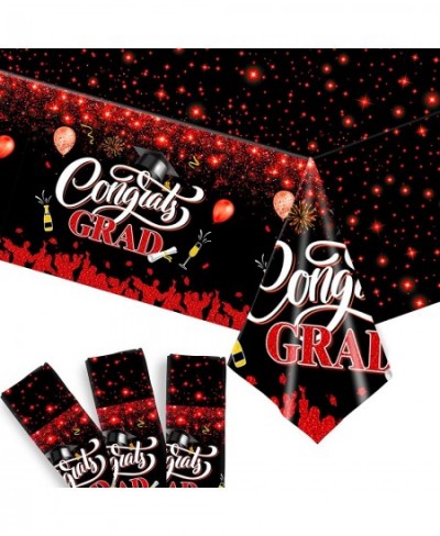 Congrats Grad Graduation Tablecloths - 3 Pack Red Congrats Grad Tablecloth | Graduation Tablecovers Red and Black Graduation ...