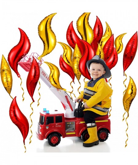 24 Pcs Fire Balloons Fire Truck Birthday Balloons Fire Flame Balloons Firefighter Birthday Party Decorations Red and Gold Mer...