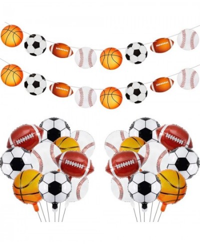 10 Pieces Sports Themed Party Decorations Include 8 Pieces 12 in Aluminum Balloons and 2 Pieces Banners Sports Birthday Party...