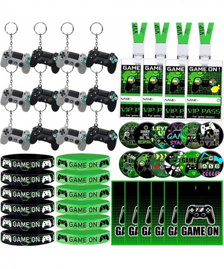 60 PCS Video Game Party Favors VIP Pass Holder Tickets Silicone Wristbands Game Controller Key Chains Button Badges Goodie Ba...