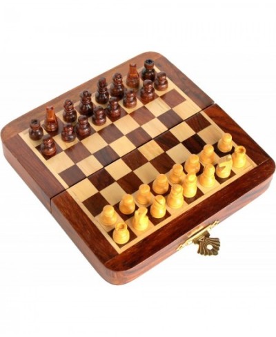 Collectible Folding Wooden Chess Game Board Set with Magnetic Crafted Pieces 7" X 7 $45.47 - Board Games