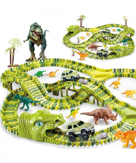 Dinosaur Toys 280Pcs for Kids Create A Dinosaur World Race Track Flexible Race Track with 2 Electric Race Cars Christmas Birt...