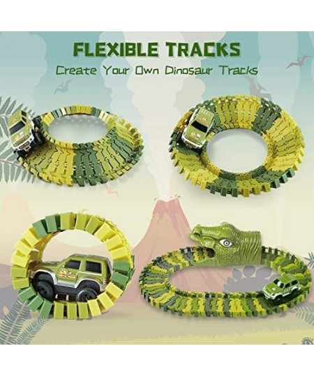 Dinosaur Toys 280Pcs for Kids Create A Dinosaur World Race Track Flexible Race Track with 2 Electric Race Cars Christmas Birt...