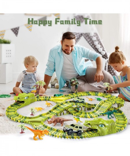 Dinosaur Toys 280Pcs for Kids Create A Dinosaur World Race Track Flexible Race Track with 2 Electric Race Cars Christmas Birt...