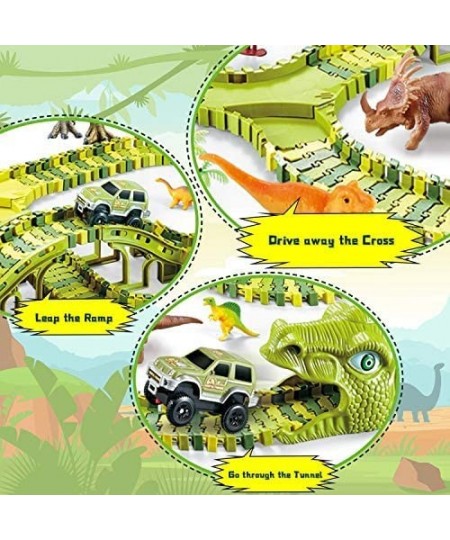 Dinosaur Toys 280Pcs for Kids Create A Dinosaur World Race Track Flexible Race Track with 2 Electric Race Cars Christmas Birt...