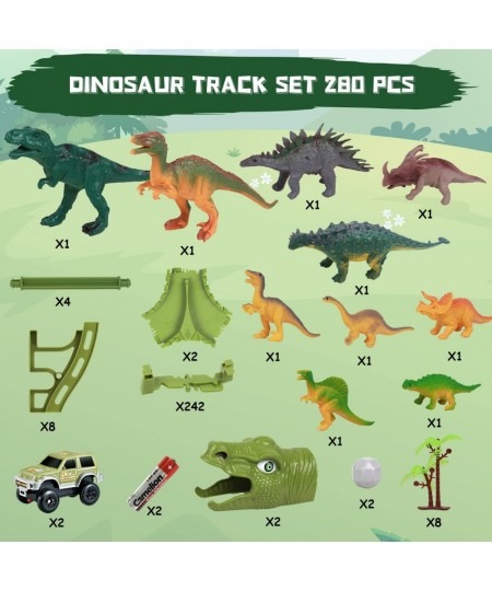 Dinosaur Toys 280Pcs for Kids Create A Dinosaur World Race Track Flexible Race Track with 2 Electric Race Cars Christmas Birt...