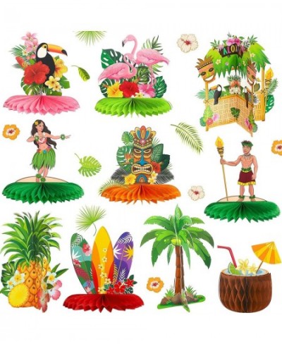 10 Pieces Hawaiian Luau Honeycomb Table Centerpiece Tiki Honeycomb Centerpieces Tropical Table Centerpiece 3D Flamingo Table ...