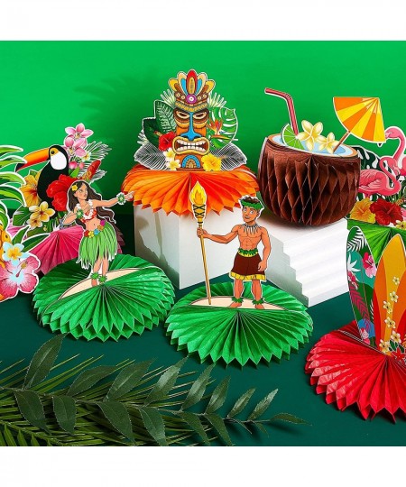 10 Pieces Hawaiian Luau Honeycomb Table Centerpiece Tiki Honeycomb Centerpieces Tropical Table Centerpiece 3D Flamingo Table ...