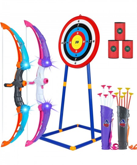 Kids Bow and Arrow Set with Stand Target Light Up Archery Toy Kit with 2 Bows 12 Arrows 2 Quivers 3 Foam Targets and 1 Stand ...