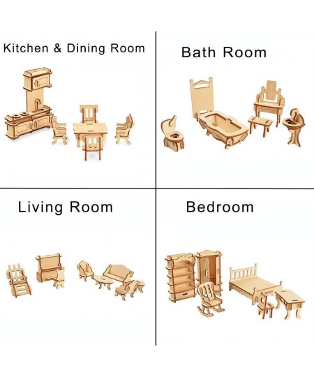 34PCS Dollhouse Furnitures Kit -Wooden 3D Puzzle - Scale Miniature Models Doll House DIY Accessories $19.33 - Dollhouses