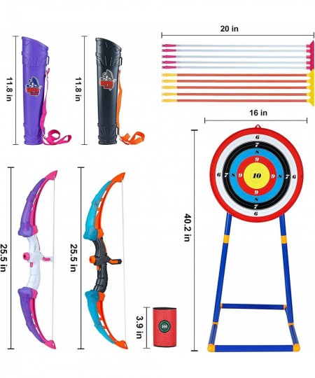 Kids Bow and Arrow Set with Stand Target Light Up Archery Toy Kit with 2 Bows 12 Arrows 2 Quivers 3 Foam Targets and 1 Stand ...