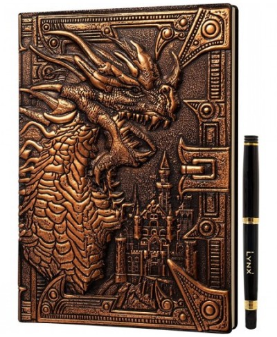 DND Notebook / Journal Unique 200 Page Book with 3D Bronze Dragon Embossed Faux Leather Cover with Pen- Ideal for Dungeons & ...