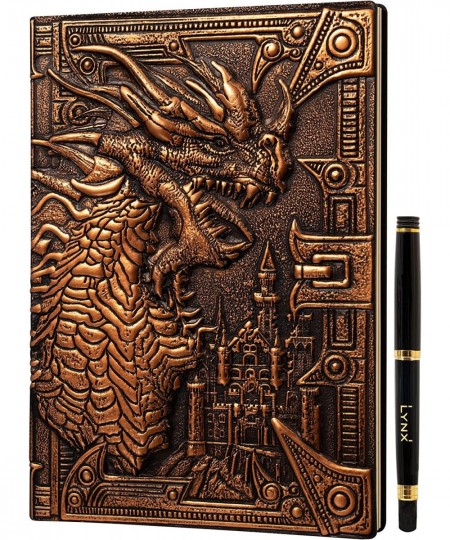 DND Notebook / Journal Unique 200 Page Book with 3D Bronze Dragon Embossed Faux Leather Cover with Pen- Ideal for Dungeons & ...