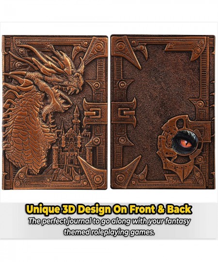 DND Notebook / Journal Unique 200 Page Book with 3D Bronze Dragon Embossed Faux Leather Cover with Pen- Ideal for Dungeons & ...