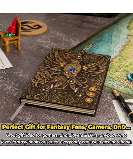 DND Notebook / Journal Unique 200 Page Book with 3D Bronze Dragon Embossed Faux Leather Cover with Pen- Ideal for Dungeons & ...