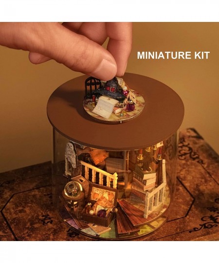 Dollhouse DIY Miniature Wooden Furniture Kit Mini Handmade Doll House Model with Dust Cover & LED 1:24 Scale Creative Woodcra...