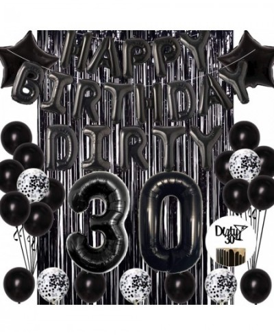 30th Birthday Decorations Black - Dirty 30 Foil Balloon & Cake Toppers Happy Birthday Banner Black Star Confetti Balloons Foi...