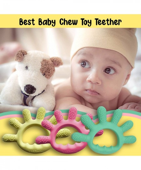 Silicone Teether - Finger-Shaped Organic Baby Teether Toys to Chew On - for Teething Relief Babies - Pastel-Colored Fruit Des...