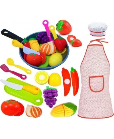 Play Cooking Pan with Cutting Fruits & Vegetables Apron and Chef Hat and Play Utensils - Slice up Food with Knife & Cutting B...