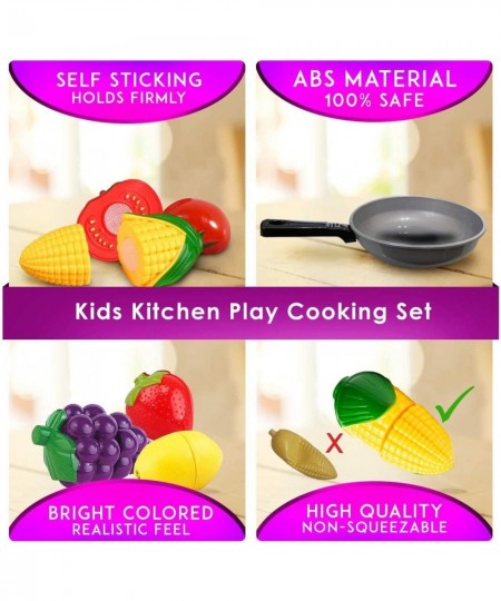 Play Cooking Pan with Cutting Fruits & Vegetables Apron and Chef Hat and Play Utensils - Slice up Food with Knife & Cutting B...