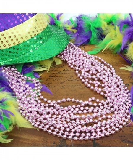 12 pack of 33" Mardi Gras Beads Necklace Metallic Baby Pink Beaded Necklace Mardi Gras Throws St Patricks's Day Beads Party B...