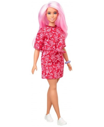 Fashionistas Doll 151 with Long Pink Hair Wearing a Red Paisley Top & Skirt White Sneakers & Scrunchie Bracelet Toy for Kids ...