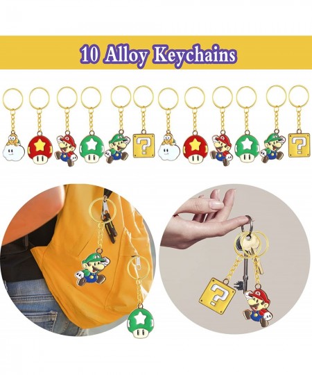 96 pcs Mario Birthday Party Favors Party Supplies Includes 12 Alloy Keychains 12 Bracelets 12 Button Pins 10 Gift Box 50 Piec...