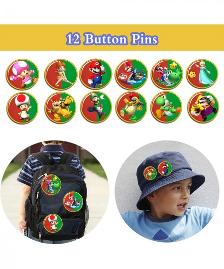 96 pcs Mario Birthday Party Favors Party Supplies Includes 12 Alloy Keychains 12 Bracelets 12 Button Pins 10 Gift Box 50 Piec...