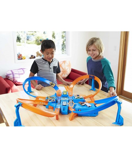 Track Set with 1:64 Scale Toy Car 4 Intersections for Crashing Powered by a Motorized Booster Criss-Cross Crash Track​​​​ [Am...